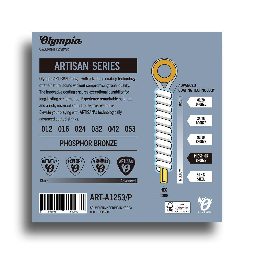 Olympia Artisan Series Coated Phosphor Bronze Light Acoustic Guitar String Set (12-53) — view 2