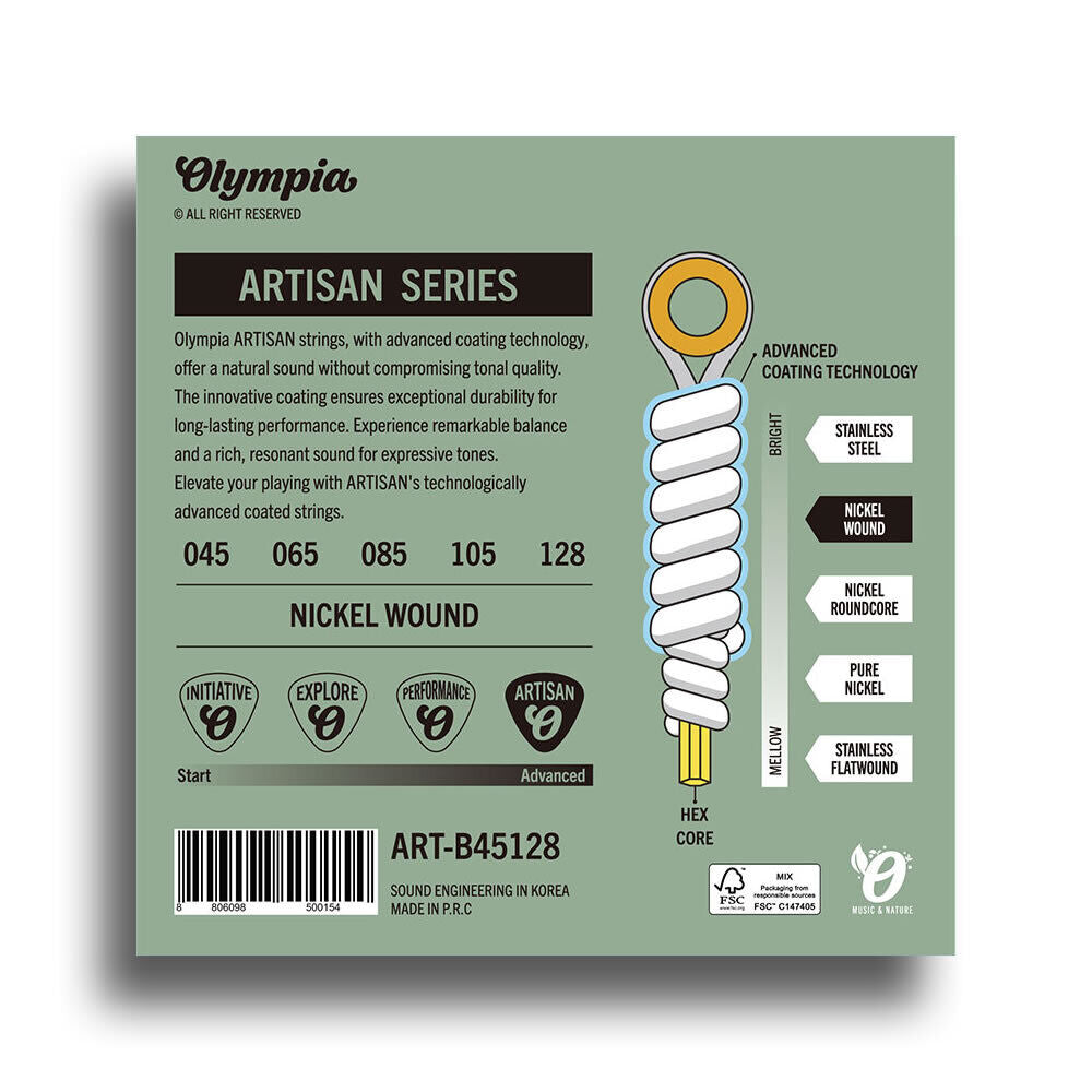 Olympia Artisan Series Coated Electric Bass Guitar Strings Set 5-String (Light Top Medium Bottom 45-128) — view 2