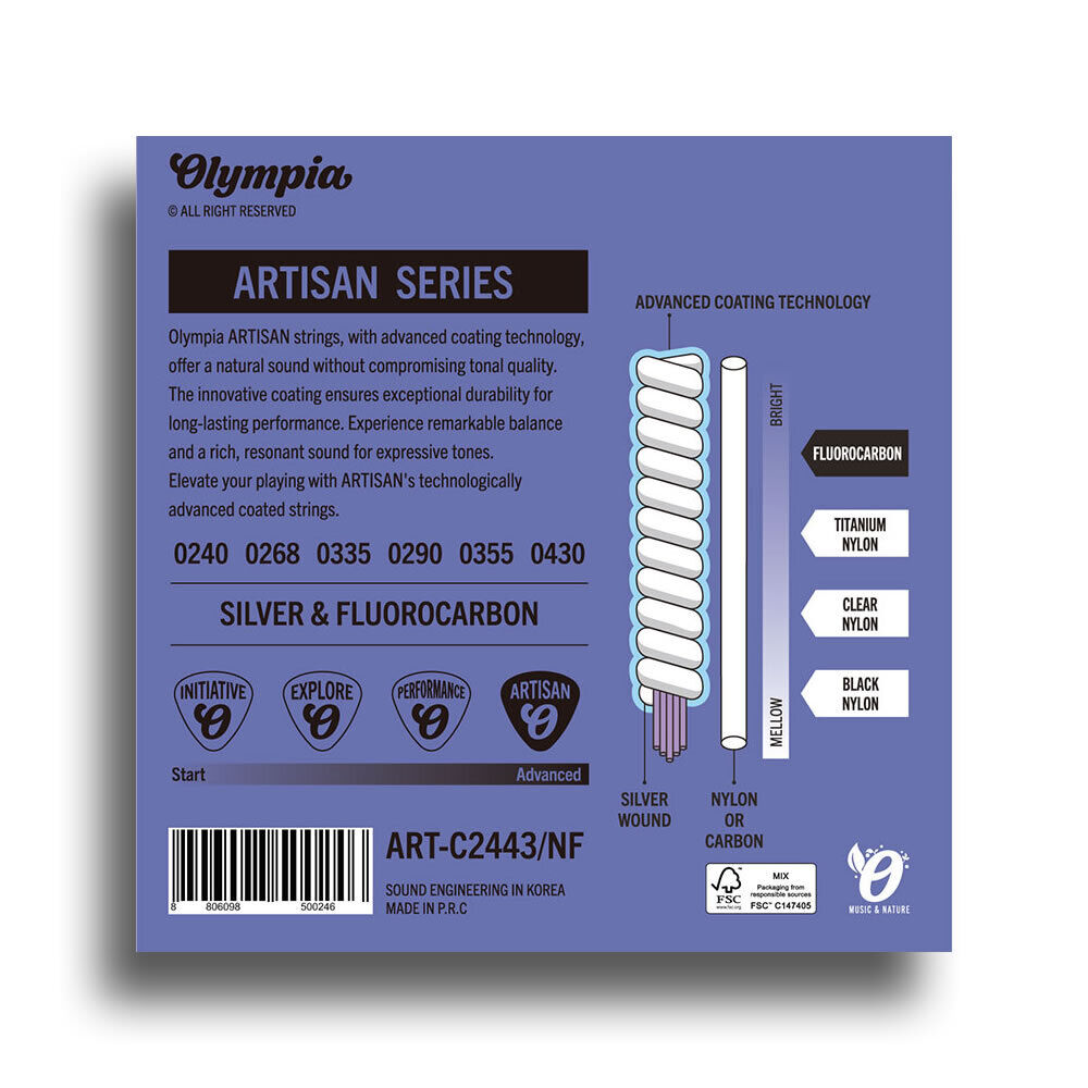 Olympia Artisan Series Coated Classical Fluorocarbon/Silver Normal Tension Guitar Strings Set (24-43) — view 2