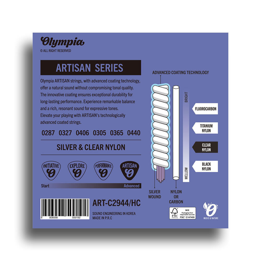 Olympia Artisan Series Coated Classical Guitar Strings Hard Tension Set (29-44) — view 2