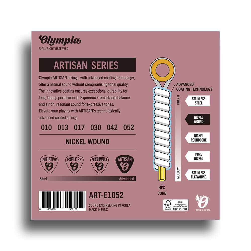 Olympia Artisan Series Coated Electric Guitar String Set 10-52 Heavy Bottom — view 2