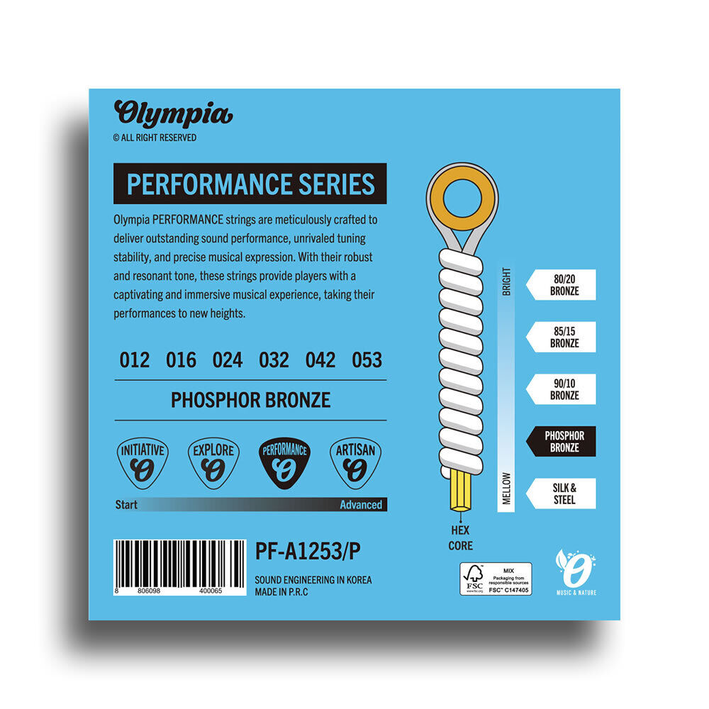 Olympia Performance Series Phosphor Bronze Light Acoustic Guitar String Set 12-53 — view 2