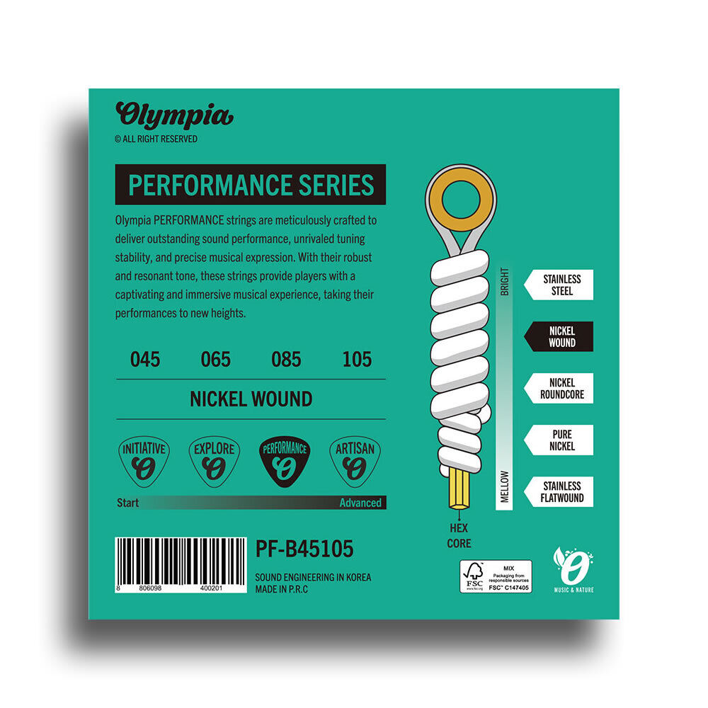 Olympia Performance Series Electric Bass String Set (Light Top Medium Bottom, 45-105) — view 2