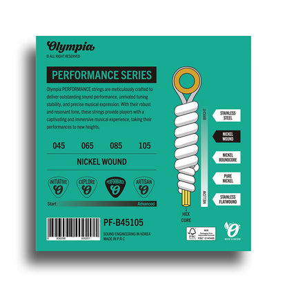 Olympia Performance Series Electric Bass String Set (Light Top Medium Bottom, 45-105) — view 2