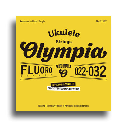 Olympia Performance Series Fluorocarbon Ukulele String Set for Soprano/Concert, Light Gauge 022-027-032-024, 4-Strings