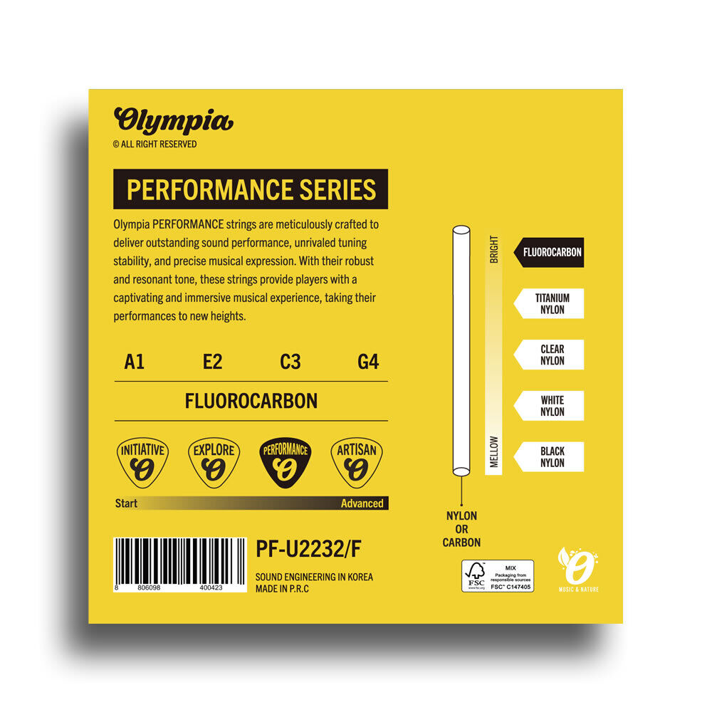 Olympia Performance Series Fluorocarbon Ukulele String Set for Soprano/Concert, Light Gauge 022-027-032-024, 4-Strings — view 2