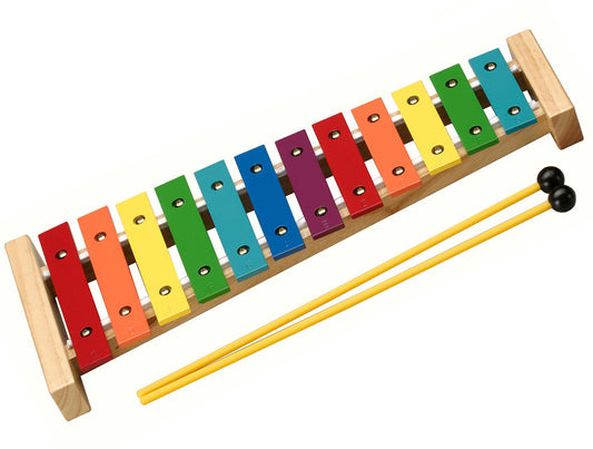 Opus Percussion 12-Note Glockenspiel with Natural Wood Frame and Multi-Coloured Keys