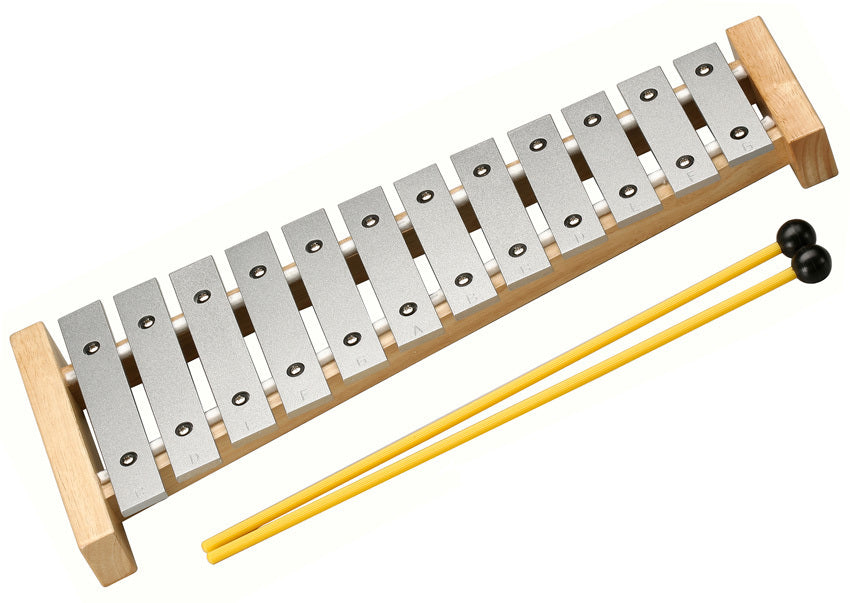 Opus Percussion 12-Note Silver Glockenspiel with Wood Frame and Beaters