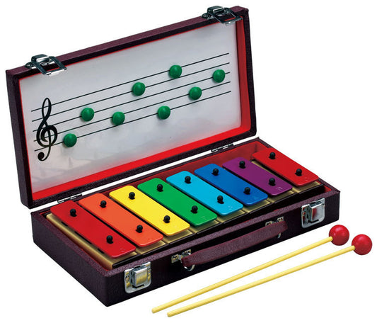 Opus Percussion 8-Note Resonator Bell Set with Wooden Case, Beaters & Magnetic Music Board