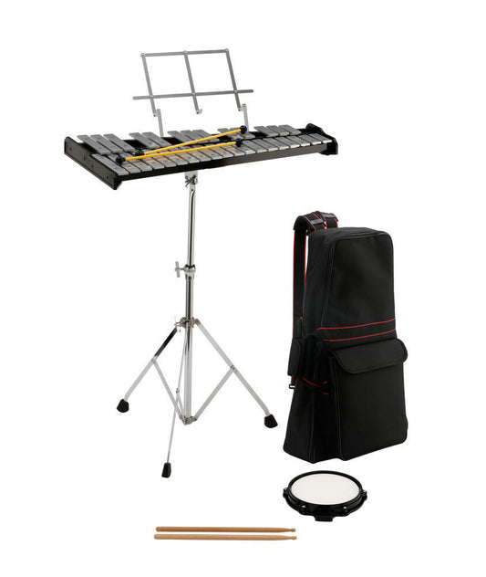 Opus Percussion Bell Kit with 32-Note Glockenspiel, Stand, Mallets, Sticks, Practice Pad and Carry Bag