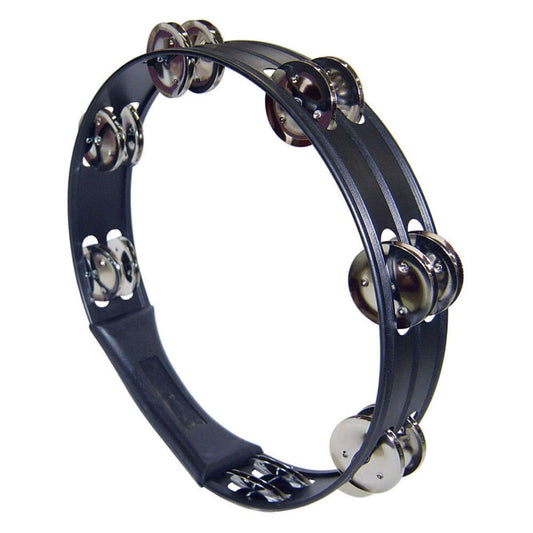 Opus Percussion 10" Black Tambourine with Double-Row Jingles and Powergrip Handle