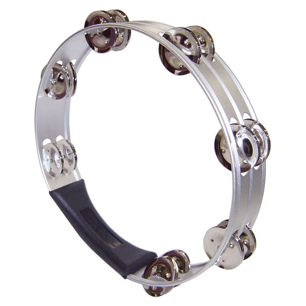 Opus Percussion 10" Tambourine with Double-Row Jingles, Aluminium Frame, Silver