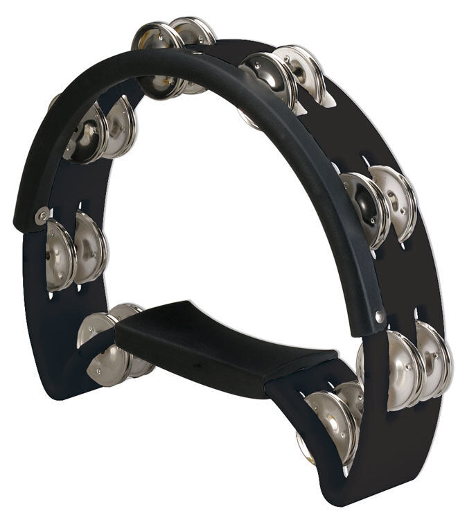 Opus Percussion Power Tambourine with Double-Row Jingles and Striking Edge, Black