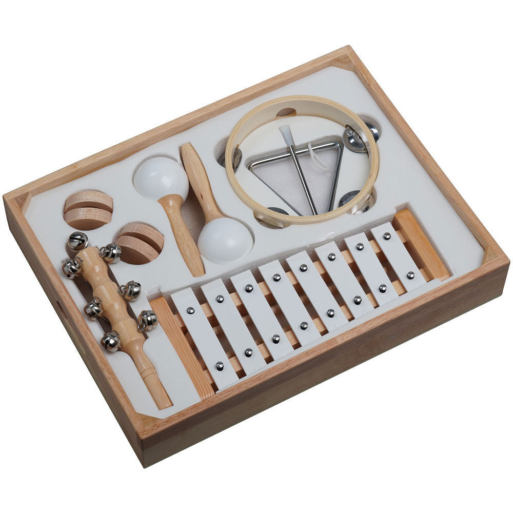 Opus Percussion 6-Piece Wooden Rhythm Set with Tambourine, Castanets, Triangle, Maracas, Bell Set, and Hand Jingle Bell