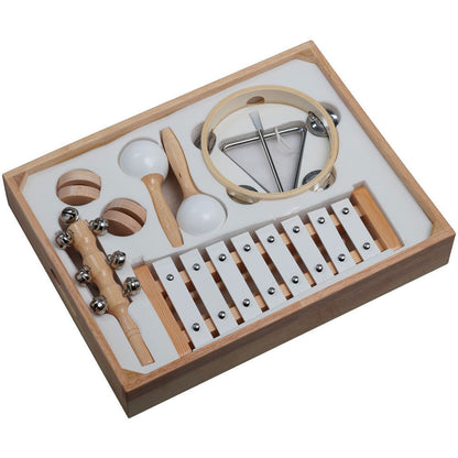 Opus Percussion 6-Piece Wooden Rhythm Set with Tambourine, Castanets, Triangle, Maracas, Bell Set, and Hand Jingle Bell