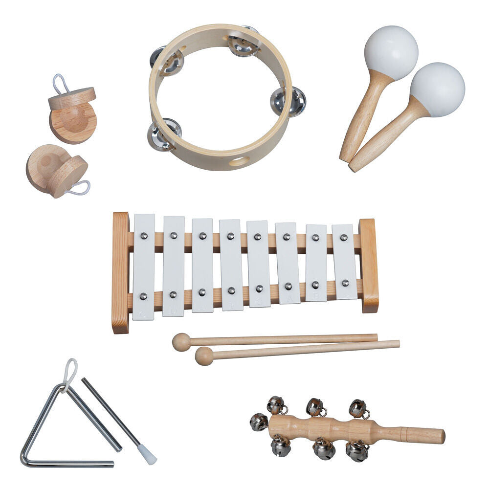 Opus Percussion 6-Piece Wooden Rhythm Set with Tambourine, Castanets, Triangle, Maracas, Bell Set, and Hand Jingle Bell — view 2