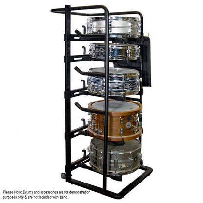 On Stage DRS9000 Snare Drum Storage Rack, Holds 5 Drums, Adjustable Support Arms, Heavy-Duty Steel, Mobile with Casters, 22 Height Adjustments — view 5