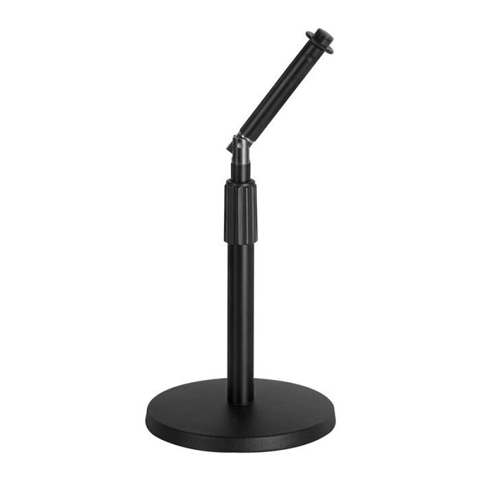 On Stage Adjustable Desktop Rocker-Lug Microphone Stand, Height Adjustable 9" - 14.25", Tilts Up to 40 Degrees, 6" Diameter Base