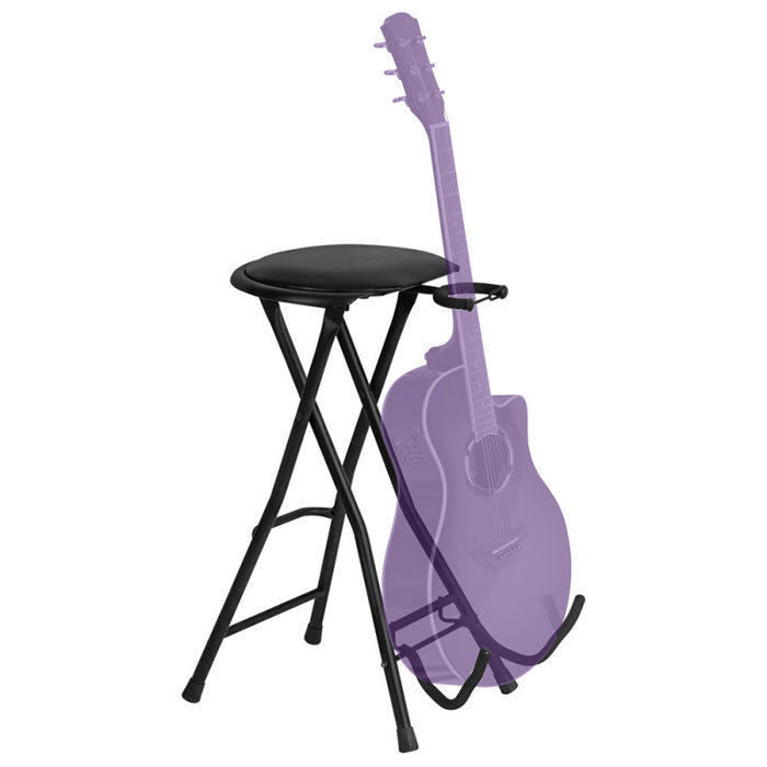 On Stage Guitarist Stool with Footrest and Collapsible Guitar Stand, Black Powder Coat Finish — view 2
