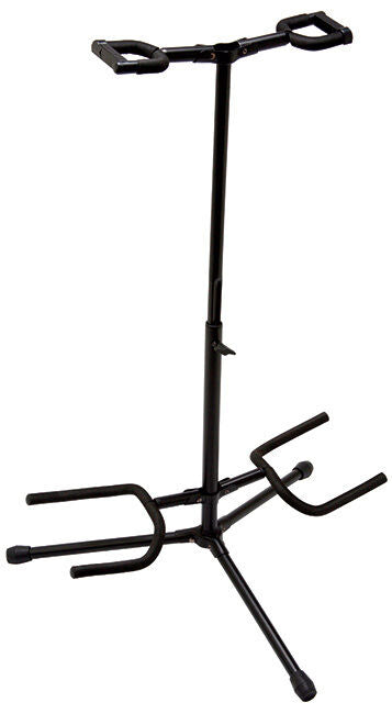 On Stage OSGS7221BD Deluxe Folding Double Guitar Stand - Holds 2 Guitars, Adjustable Height 19"-33", Black Powder Coat Finish