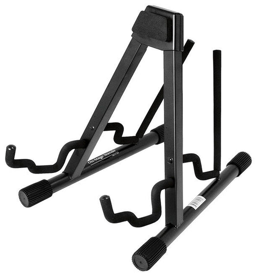 On Stage Double A-Frame Guitar Stand with Velveteen Rubber Padding, Black Powder Coat Finish