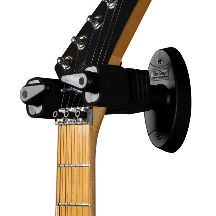 On Stage Locking Wall-Mount Guitar Hanger with Metal Base, Holds 1 Guitar, 16.5 lbs Capacity, Black — view 5