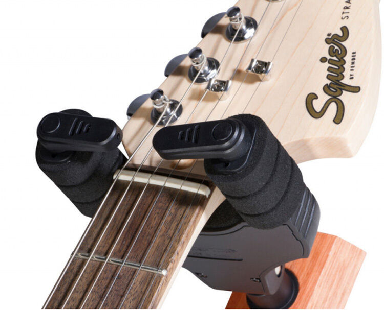 On Stage GS8730MA Locking Wall-Mount Guitar Hanger with Wood Base, Mahogany Finish — view 2