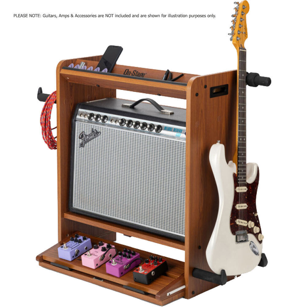 On Stage GWS5000B Professional Guitar Workstation with Pedalboard and Guitar Stand in Rosewood