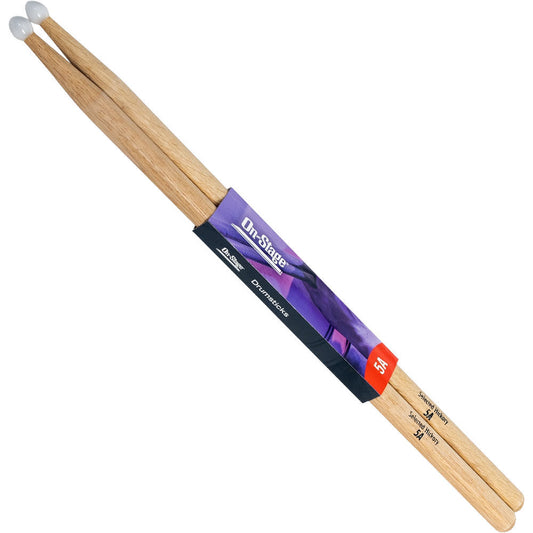 On Stage 5A Hickory Drum Sticks with Nylon Tip - Kiln Dried, Straight & Durable