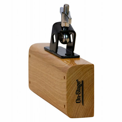 On Stage HPWB2700 Woodblock with Clamp, Natural Finish, 7"x2.6"x1.4", High Pitch, Durable Wood, Fits 8.5-9.5mm Percussion Rods