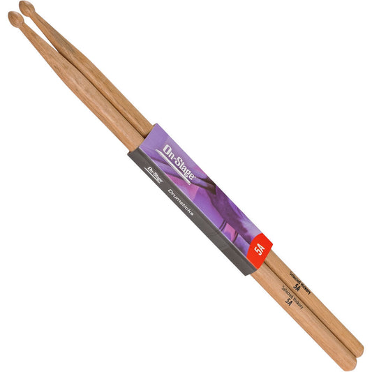 On Stage 5A Hickory Drum Sticks with Wood Tip - Durable and Straight (1 Pair)