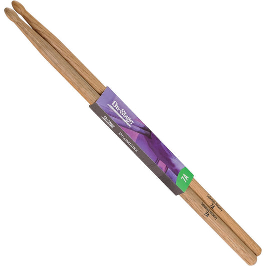 On Stage 7A Hickory Drum Sticks Wood Tip - Straight, Durable, Kiln Dried, Sanded, Sealed (1-Pair)