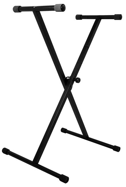 On Stage Classic Single X-Braced Keyboard Stand - Black, 90 lbs Capacity, Adjustable Height 27"-38", 1" Tubing, Bolted Construction