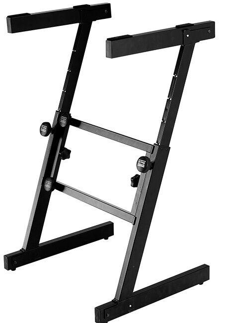 On Stage Pro Heavy Duty Folding Z-Style Stand for Keyboards and Mixers, 375 lbs Capacity, Adjustable Height and Width, Black Finish