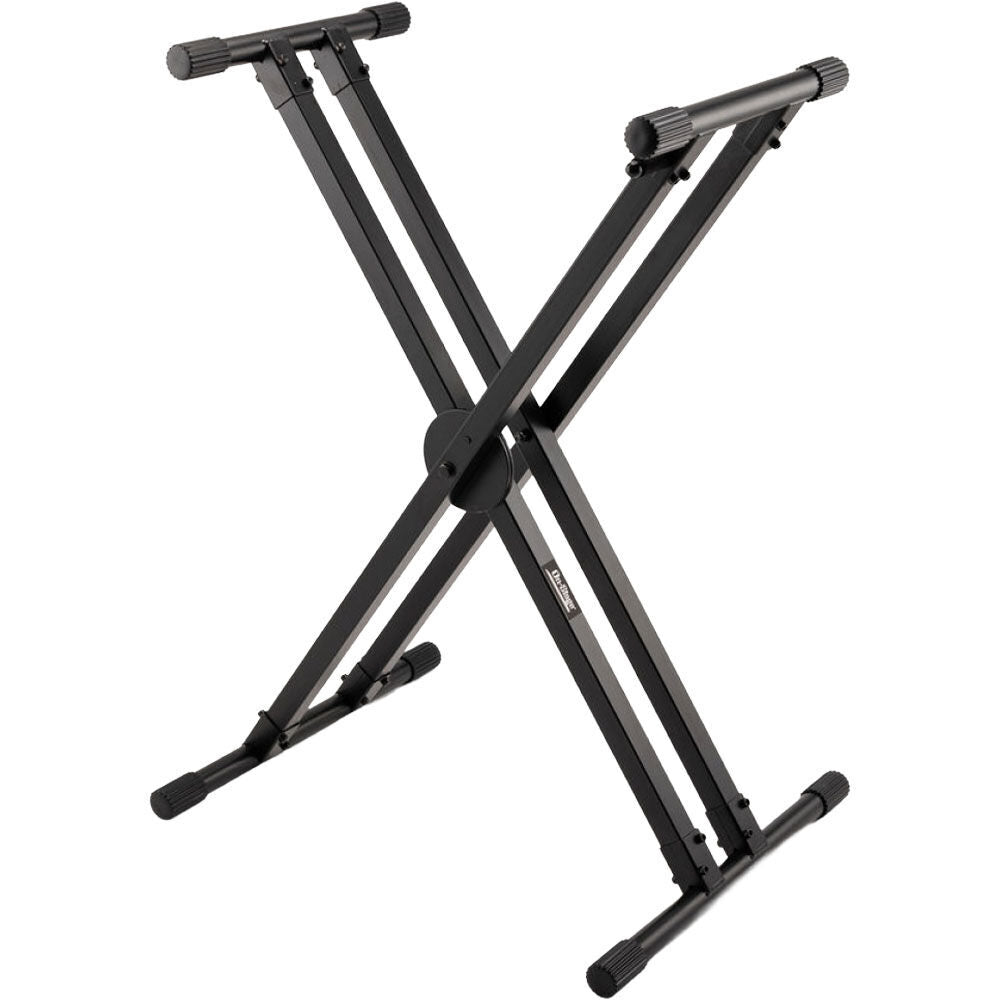 On Stage Lok Tight Pro Double X-Braced Ergo-Lok Keyboard Stand - Adjustable Height 27"-38", Supports Large-format Keyboards, Black