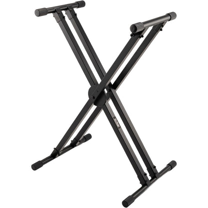 On Stage Lok Tight Pro Double X-Braced Ergo-Lok Keyboard Stand - Adjustable Height 27"-38", Supports Large-format Keyboards, Black
