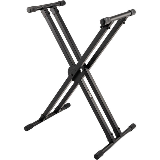 On Stage Lok Tight Pro Double X-Braced Ergo-Lok Keyboard Stand - Adjustable Height 27"-38", Supports Large-format Keyboards, Black