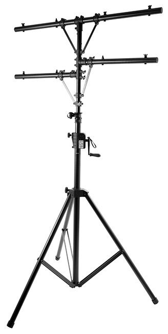 On Stage Lighting Stand with Power Crank, 80 lbs Capacity, Adjustable Height 56"-138", 48" T-Bar for 4 Par Cans, Steel, Black Finish — view 2