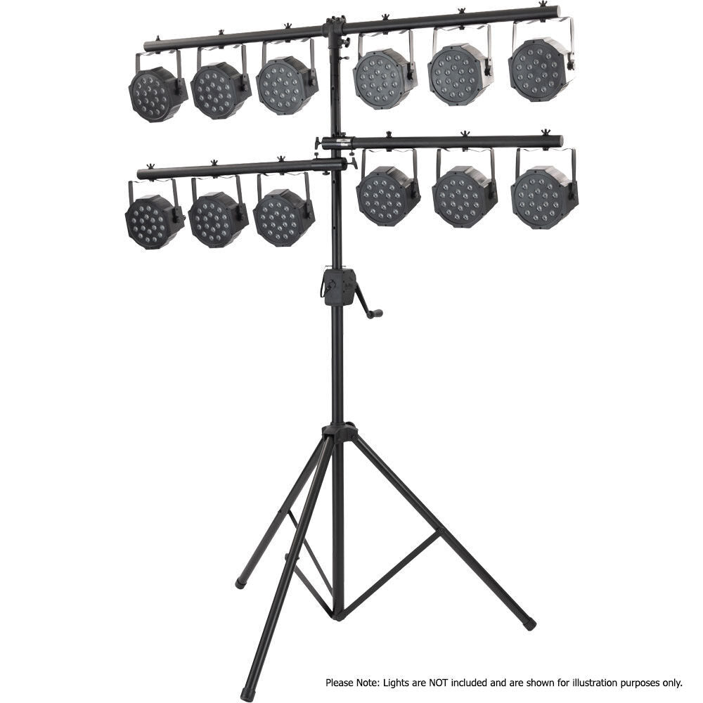 On Stage LS7805QIK Crank-Up Lighting Stand, 12 Par Capacity, Adjustable Height 54" to 132", Black, Aluminum and Steel Construction — view 5