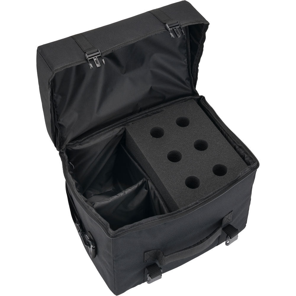 On Stage 6-Space Microphone Bag with Cable Compartment, Black, Nylon and Foam, Holds 6 Mics, 15" x 11.5" x 10" Dimensions