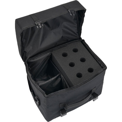On Stage 6-Space Microphone Bag with Cable Compartment, Black, Nylon and Foam, Holds 6 Mics, 15" x 11.5" x 10" Dimensions