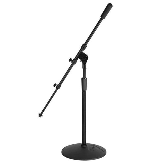 On Stage Low Profile Kick Drum/Amp Microphone Stand, Adjustable 17-28.5", Black Powder Coated, All Metal Construction, Boom Length 21.5-36"