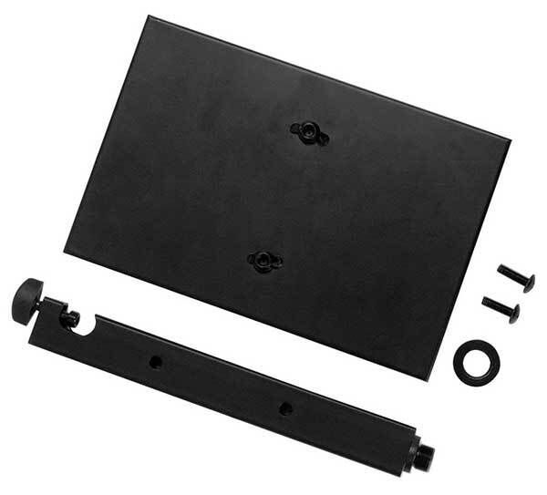 On Stage Mic Stand Accessory Tray with U-Mount Clamp, Steel, 6" x 9", Tool-Free Clamping, 8" Mounting Bar, Threaded End for Mic — view 3