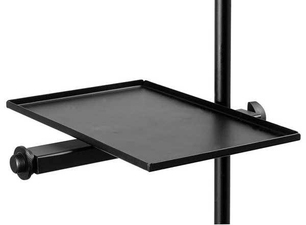 On Stage Mic Stand Accessory Tray with U-Mount Clamp, Steel, 6" x 9", Tool-Free Clamping, 8" Mounting Bar, Threaded End for Mic — view 2
