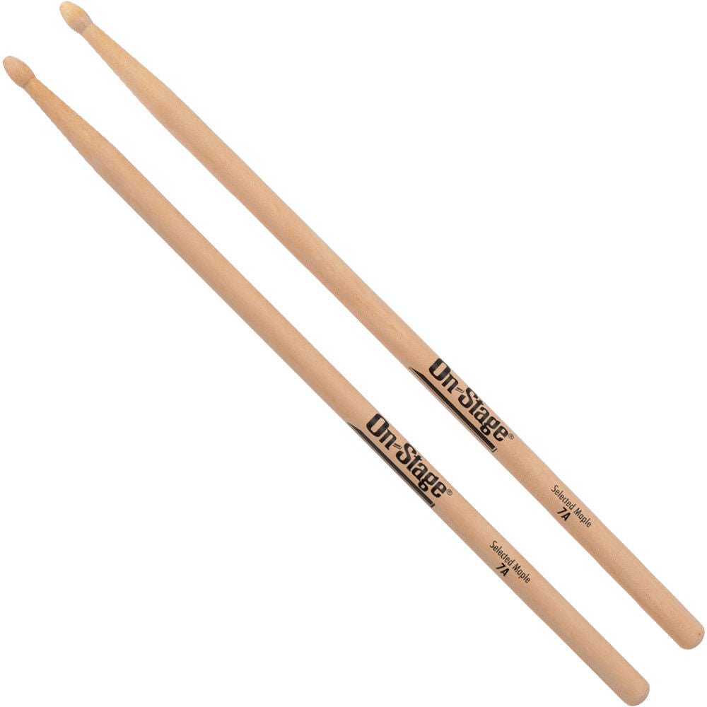 On Stage 7A Maple Wood Tip Drum Sticks - Kiln Dried, Straight & Durable (1-Pair) — view 3