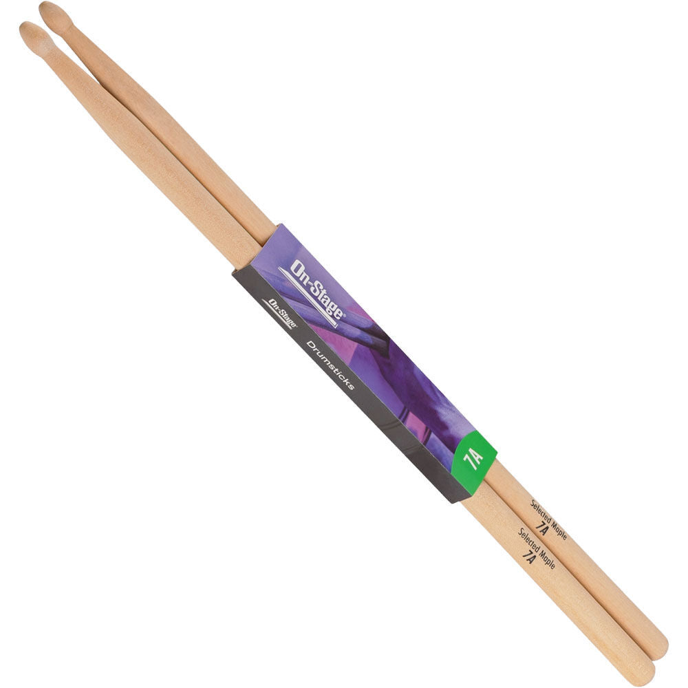 On Stage 7A Maple Wood Tip Drum Sticks - Kiln Dried, Straight & Durable (1-Pair)