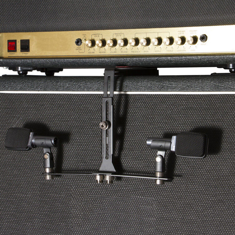 On Stage MY650 Dual Mic Attachment Bar for Amplifiers - Holds 2 Mics, Adjustable Height, Steel Construction, Padded Support, Black/Chrome — view 6