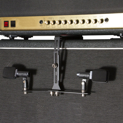 On Stage MY650 Dual Mic Attachment Bar for Amplifiers - Holds 2 Mics, Adjustable Height, Steel Construction, Padded Support, Black/Chrome — view 6