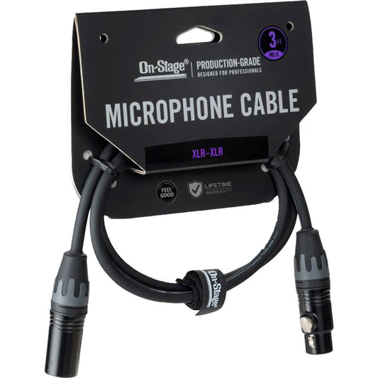 On Stage 3ft Microphone Cable XLR Male to XLR Female - Production-Grade, Gold-Plated Connectors, Double Shielded, 24 AWG