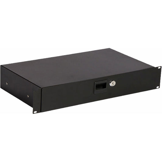 On Stage 2U Locking Rack Drawer - Steel, Black, 14" Depth, 19" Width, 3.5" Height, Secure Storage for Cables and Accessories